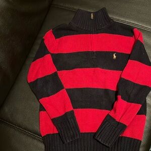 EUC classic red and navy stripes ¼ zip sweater